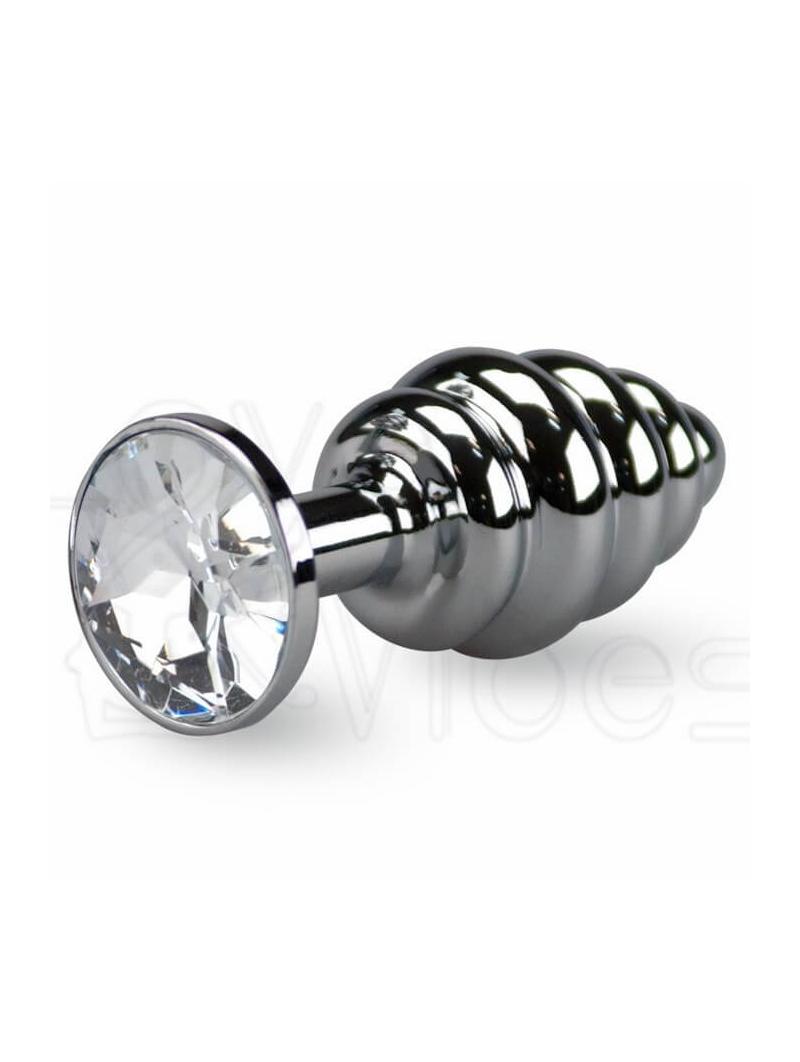 Plug anal argento small rigato 7,5 cm