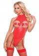 CHEST CUT OUT HALTER TEDDY RED S/M